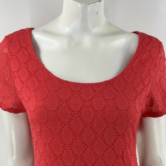 Isaac Mizrahi Lace Dress Size L Coral Pink Lined Short Sleeve Stretch Womens NEW - Picture 2 of 7